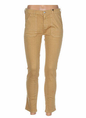 Pantalon droit fermeture zippée sous rabat boutonné taille basse beige REDSOUL femme