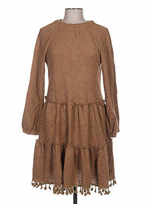 Robe mi-longue coupe évasée manches longues marron ZOE LA FEE femme