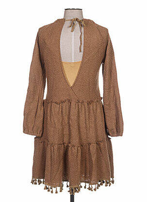 Robe mi-longue manches longues manches longues marron ZOE LA FEE femme
