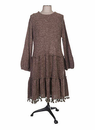 Robe mi-longue manches longues manches longues marron ZOE LA FEE femme