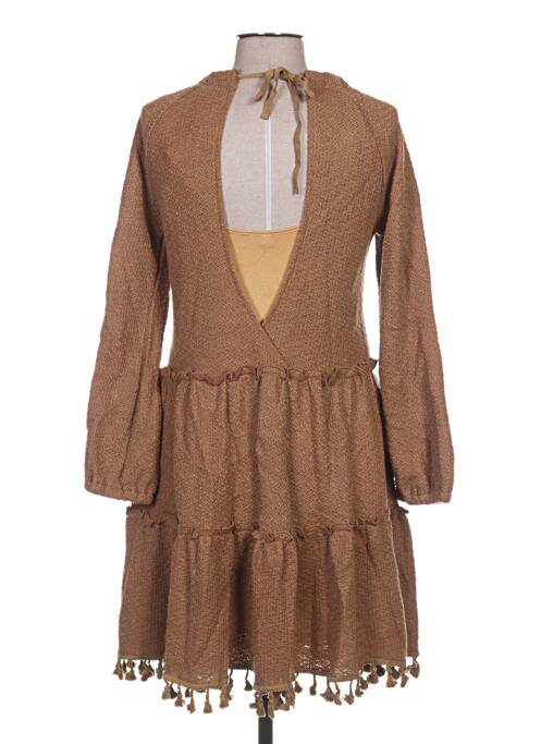 Robe mi-longue manches longues manches longues marron ZOE LA FEE femme