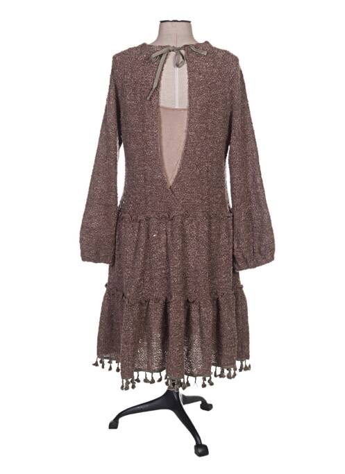 Robe mi-longue manches longues manches longues marron ZOE LA FEE femme