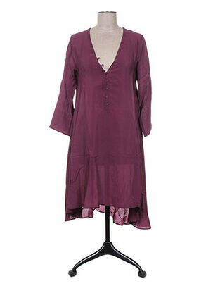 Robe mi-longue coupe évasée manches longues violet MINE DE RIEN femme