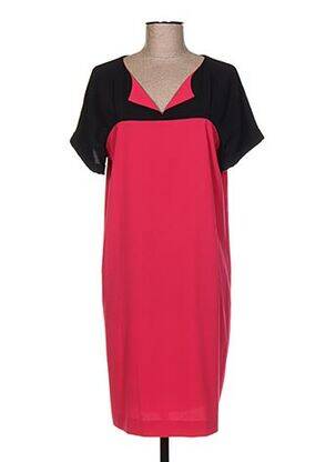 Robe mi-longue tissage crêpe manches courtes rose PAUPORTÉ femme