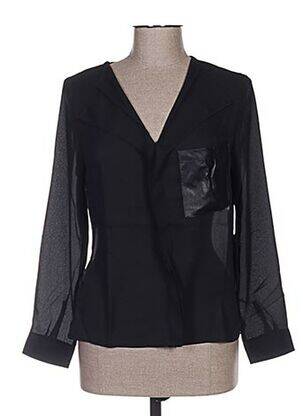 Blouse poignets boutonnés avec fente manches longues noir BY MONSHOWROOM femme