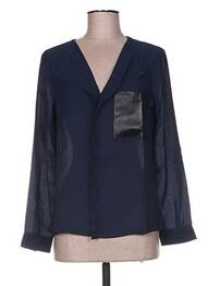 Blouse poignets boutonnés avec fente manches longues bleu BY MONSHOWROOM femme