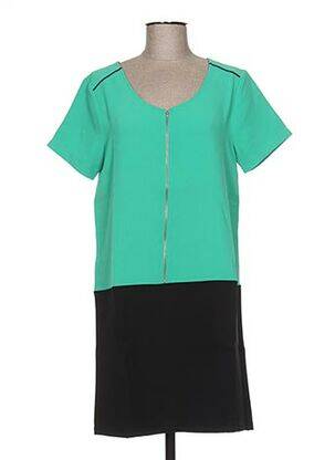 Robe courte fermeture zippée au dos manches courtes vert CLO&SE femme