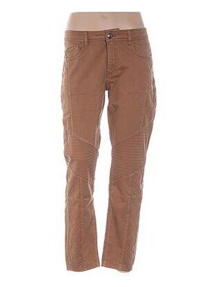 Pantalon droit fermeture zippée sous rabat boutonné taille normale marron MENSI COLLEZIONE femme