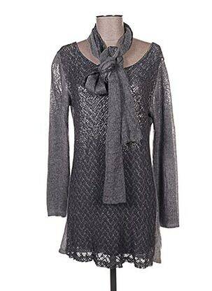 Robe pull tissage chiné manches longues gris QUATTRO femme