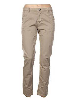 Pantalon droit fermeture zippée sous rabat boutonné taille basse beige MENSI COLLEZIONE femme