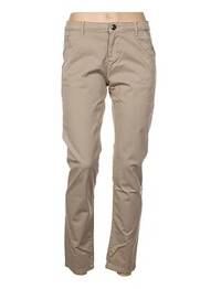 Pantalon droit fermeture zippée sous rabat boutonné taille basse beige MENSI COLLEZIONE femme