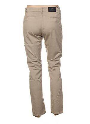 Pantalon droit fermeture zippée sous rabat boutonné taille basse beige MENSI COLLEZIONE femme