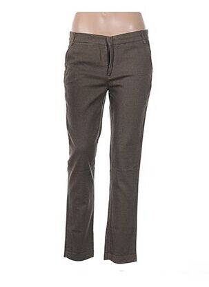 Pantalon droit fermeture zippée sous rabat avec crochet taille normale marron WAS femme