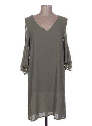 Robe mi-longue coupe fluide manches courtes vert POUPÉE DE SOIE femme