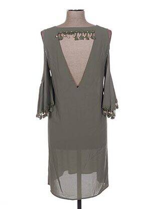 Robe mi-longue coupe fluide manches courtes vert POUPÉE DE SOIE femme