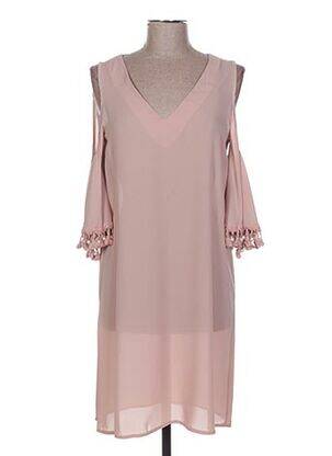 Robe mi-longue coupe fluide manches courtes rose POUPÉE DE SOIE femme
