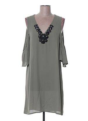 Robe mi-longue tissage crêpe vert POUPÉE DE SOIE femme