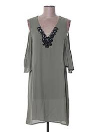 Robe mi-longue tissage crêpe vert POUPÉE DE SOIE femme