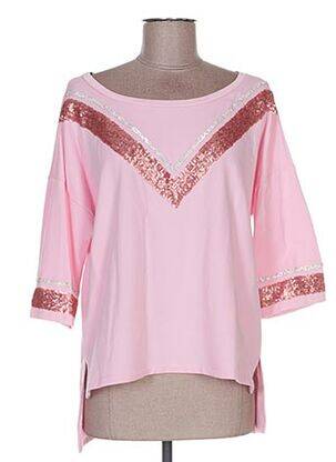 Sweat-shirt tissage jersey manches 3/4 rose POUPÉE DE SOIE femme