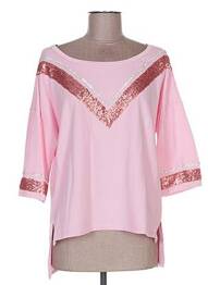 Sweat-shirt tissage jersey manches 3/4 rose POUPÉE DE SOIE femme
