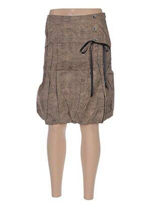 Jupe mi-longue fermeture zip latéral marron ARELINE femme