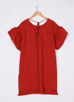 Robe mi-longue manches longues manches longues orange ANTHROPOLOGIE femme