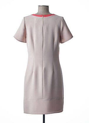 Robe mi-longue imprimé fantaisie manches courtes beige FRANCE RIVOIRE femme