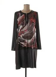 Robe mi-longue imprimé fantaisie manches longues noir GUY DUBOUIS femme