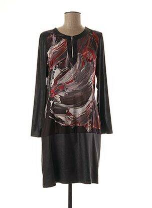 Robe mi-longue imprimé fantaisie manches longues noir GUY DUBOUIS femme