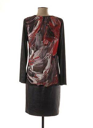 Robe mi-longue imprimé fantaisie manches longues noir GUY DUBOUIS femme