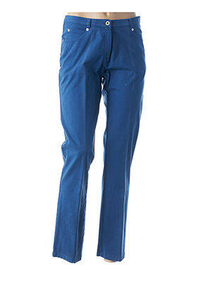 Pantalon droit fermeture zippée sous rabat boutonné taille basse bleu GUY DUBOUIS femme