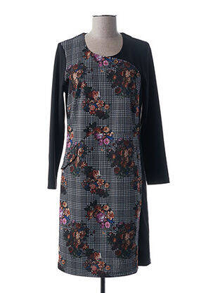 Robe mi-longue imprimé fleurs manches longues noir GUY DUBOUIS femme