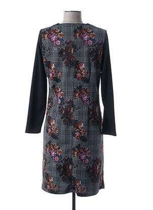 Robe mi-longue imprimé fleurs manches longues noir GUY DUBOUIS femme