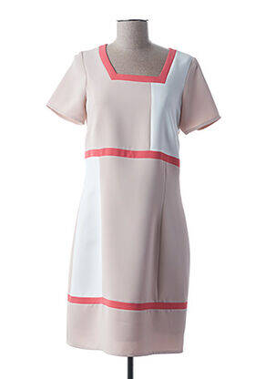 Robe mi-longue imprimé fantaisie manches courtes beige GUY DUBOUIS femme