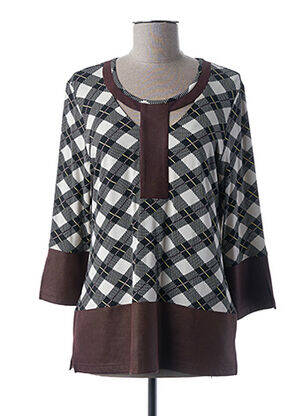 Top imprimé fantaisie manches 3/4 marron GUY DUBOUIS femme