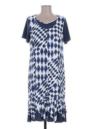 Robe mi-longue imprimé fantaisie manches courtes bleu FRANCE RIVOIRE femme