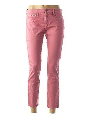 Pantalon 7/8 fermeture zippée sous rabat boutonné taille basse rose COUTURIST femme
