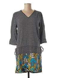 Robe courte manches 3/4 manches 3/4 noir LITTLE CAPTAIN femme