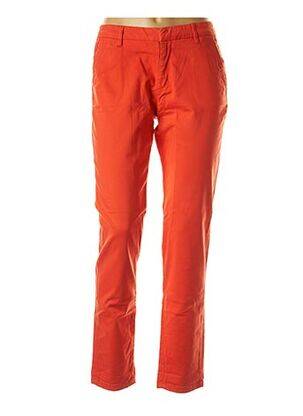 Pantalon droit fermeture zippée sous rabat avec crochet taille normale orange REIKO femme