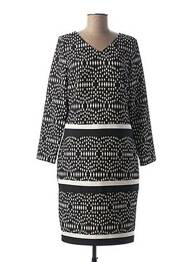 Robe mi-longue imprimé fantaisie manches longues noir GUY DUBOUIS femme