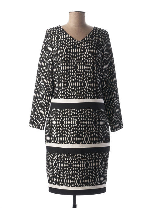 Robe mi-longue imprimé fantaisie manches longues noir IMPULSION femme