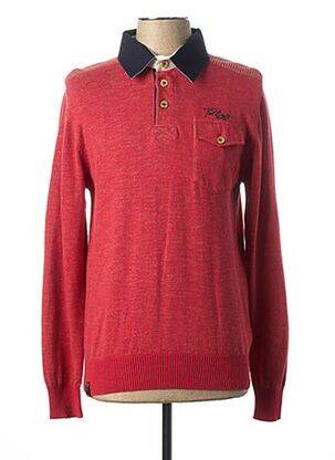 Polo broderie motifs brodés manches longues rouge FELLOWS homme
