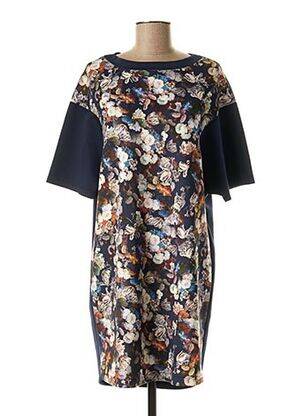 Robe mi-longue imprimé fleurs manches courtes bleu KOCCA femme