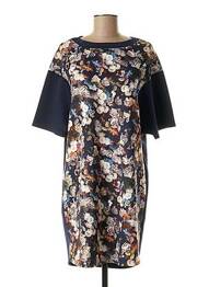 Robe mi-longue imprimé fleurs manches courtes bleu KOCCA femme