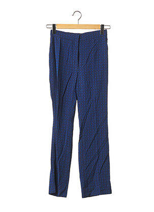 Pantalon droit fermeture zippée sous rabat avec crochet taille haute bleu SANDRO femme
