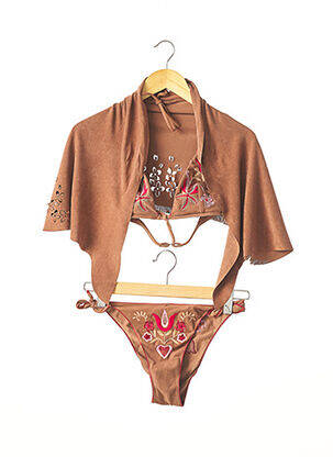 Maillot de bain 2 pièces fermeture liens à nouer haut triangles marron PIN UP femme