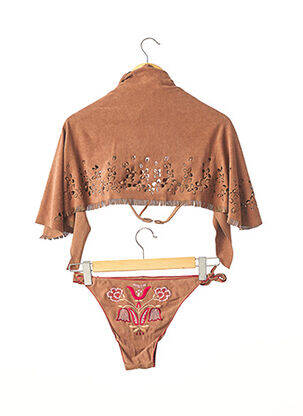 Maillot de bain 2 pièces fermeture liens à nouer haut triangles marron PIN UP femme
