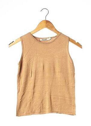 Pull coupe cintrée sans manche beige CAVIAR femme