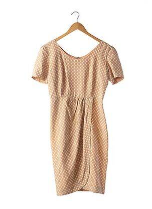 Robe mi-longue imprimé fantaisie manches courtes beige APOSTROPHE femme