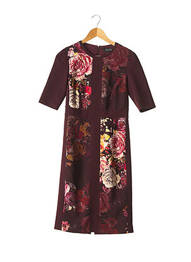Robe mi-longue imprimé fleurs manches 3/4 rouge RICKIE FREEMAN TERI JON femme